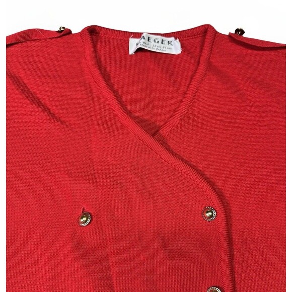 Vintage Jaeger Red Wool Cardigan Sweater Double Breasted 32” Made in Britain - Picture 4 of 5
